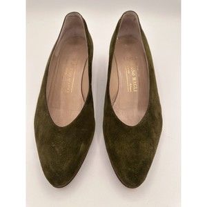Vintage Bruno Magli Italy  Women’s Wedge Green Suede Shoe Sz 6.5